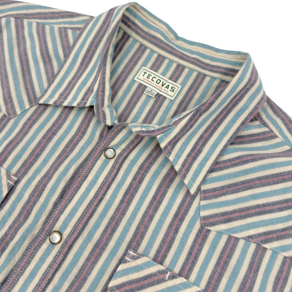 Tecovas Men's Pearl Snap Western Striped Shirt Blue/White Large